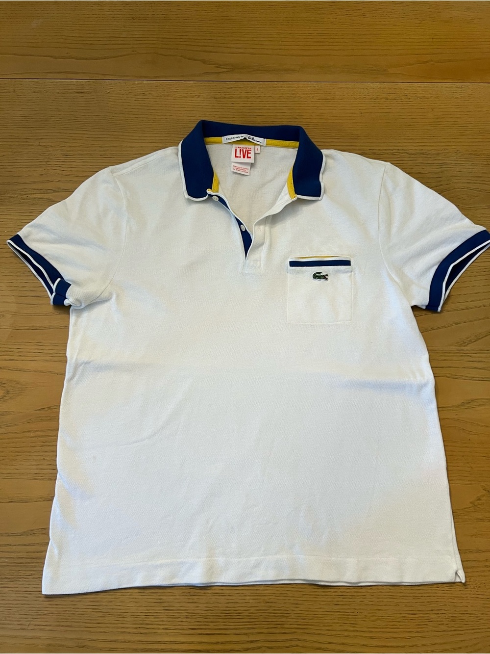 Lacoste White Polo with Navy and Yellow Trim
